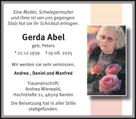 Traueranzeige von Gerda Abel von NNA