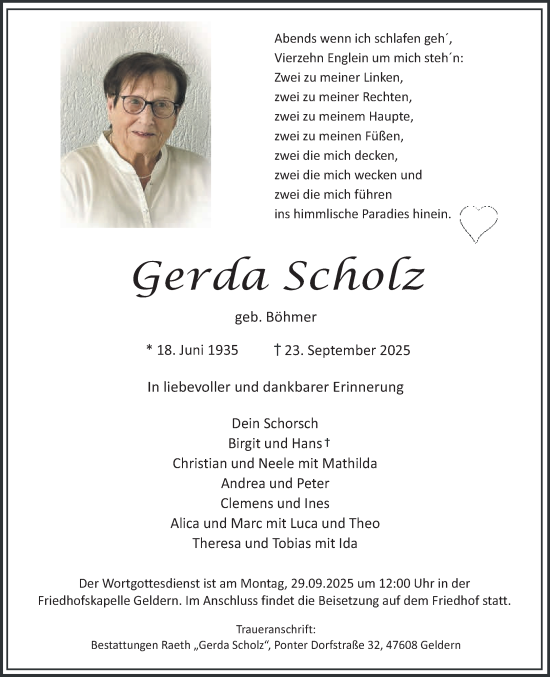 Traueranzeige von Gerda Scholz von NNA