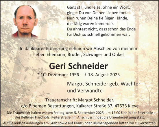 Traueranzeige von Geri Schneider von NNA