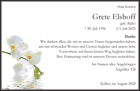 Traueranzeige von Grete Elshoff von NNA