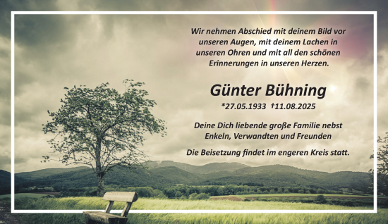 Traueranzeige von Günter Bühning von NNA