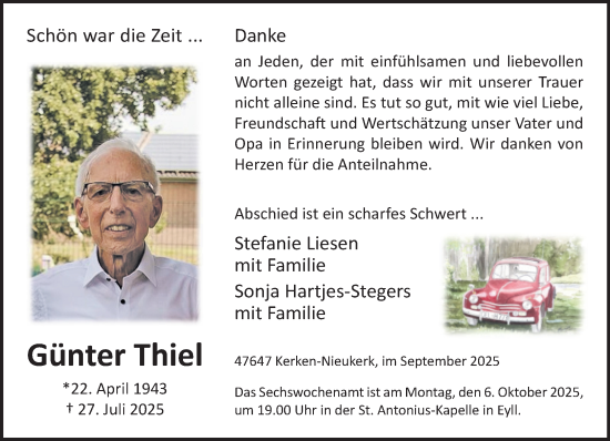 Traueranzeige von Günter Thiel von NNA