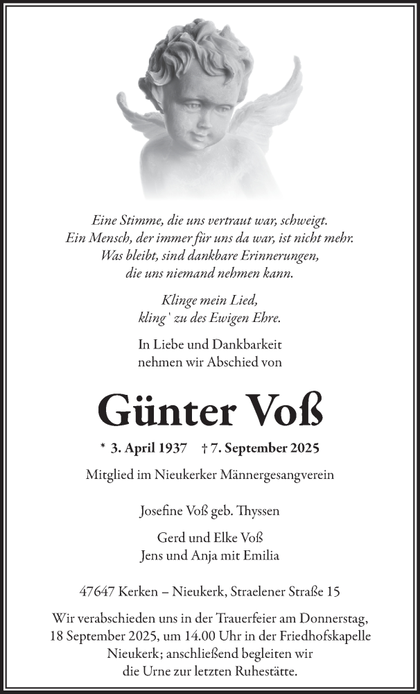  Traueranzeige für Günter Voß vom 13.09.2025 aus NNA