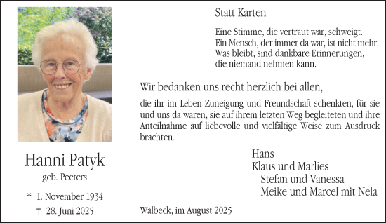 Traueranzeige von Hanni Patyk von NNA