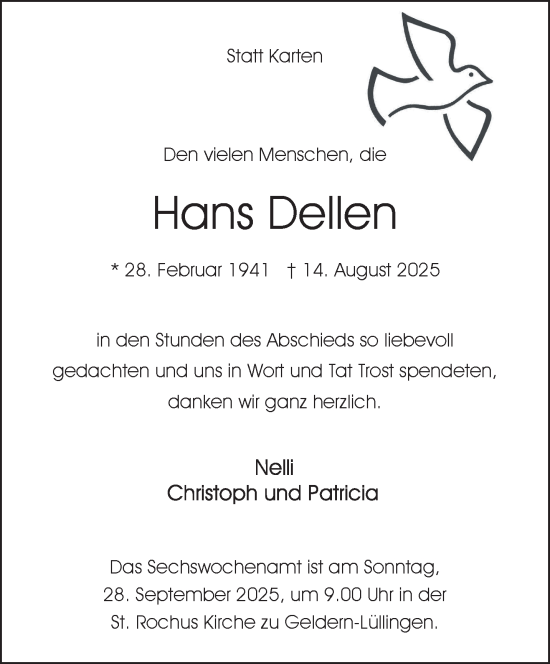 Traueranzeige von Hans Dellen von NNA