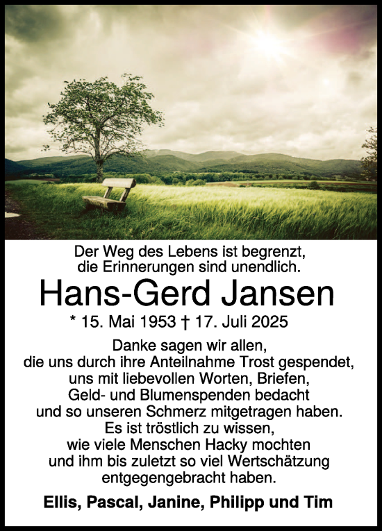 Traueranzeige von Hans-Gerd Jansen von NNA