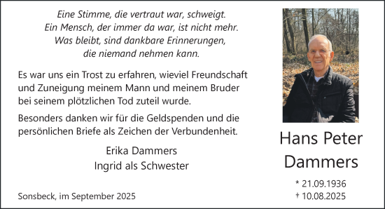 Traueranzeige von Hans Peter Dammers von NNA