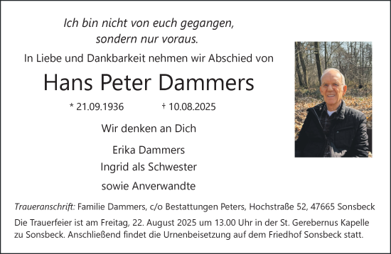 Traueranzeige von Hans Peter Dammers von NNA