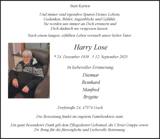 Traueranzeige von Harry Lose von NNA