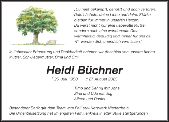 Traueranzeige von Heidi Büchner von NNA