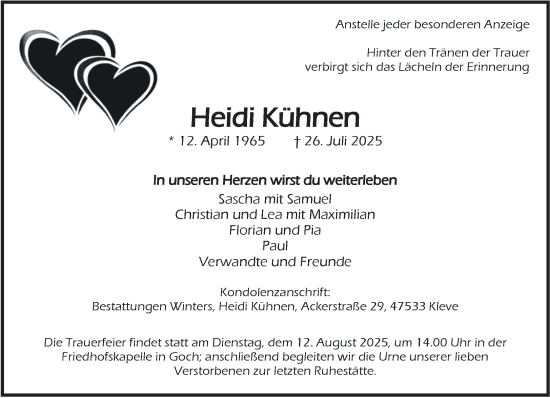 Traueranzeige von Heidi Kühnen von NNA