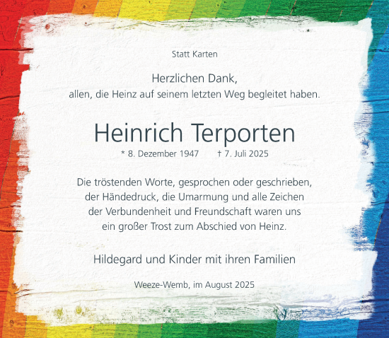 Traueranzeige von Heinrich Terporten von NNA