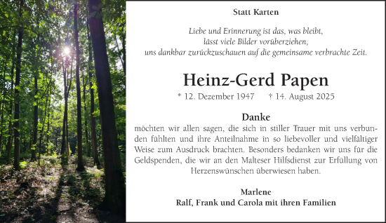 Traueranzeige von Heinz-Gerd Papen von NNA