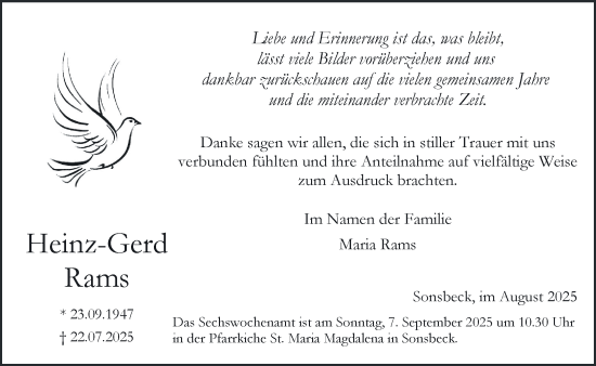 Traueranzeige von Heinz-Gerd Rams von NNA