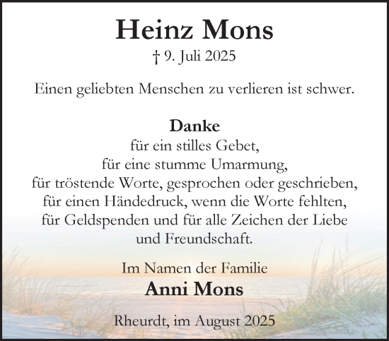 Traueranzeige von Heinz Mons von NNA