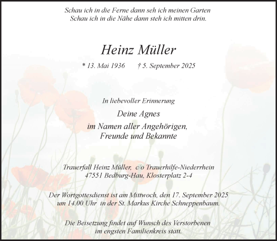 Traueranzeige von Heinz Müller von NNA