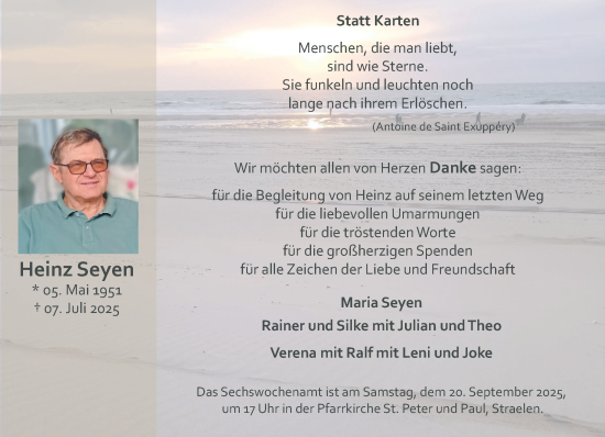 Traueranzeige von Heinz Seyen von NNA