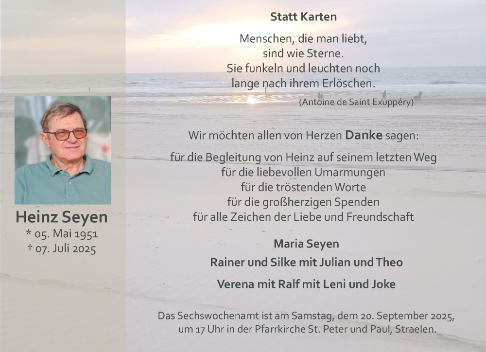  Traueranzeige für Heinz Seyen vom 13.09.2025 aus NNA