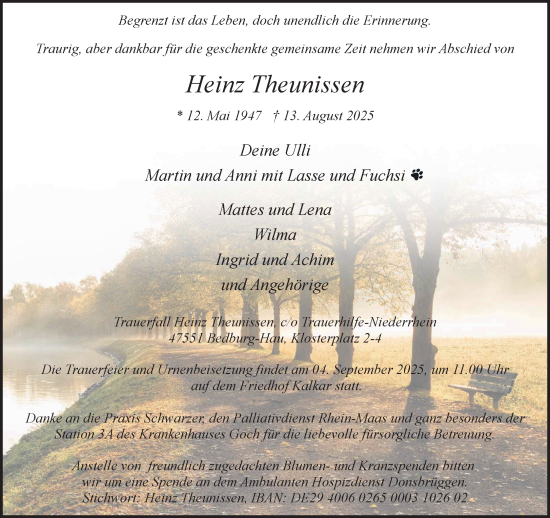 Traueranzeige von Heinz Theunissen von NNA