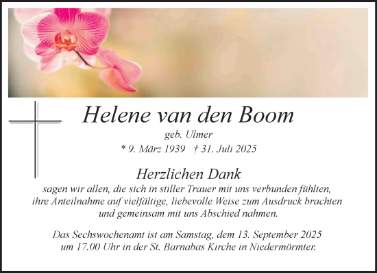 Traueranzeige von Helene van den Boom von NNA