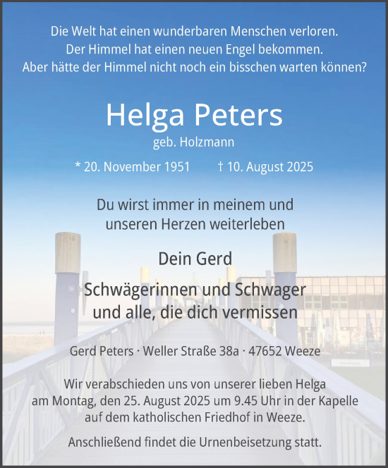 Traueranzeige von Helga Peters von NNA