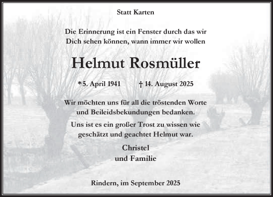 Traueranzeige von Helmut Rosmüller von NNA