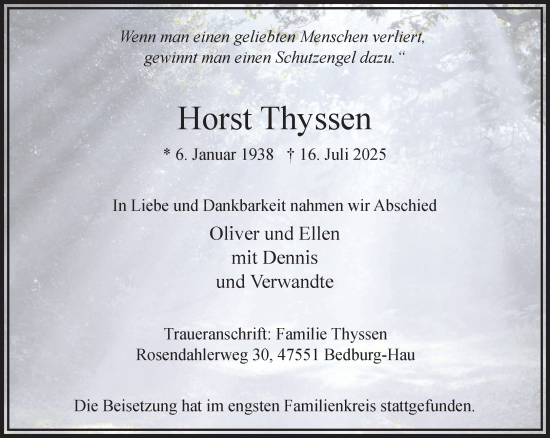 Traueranzeige von Horst Thyssen von NNA