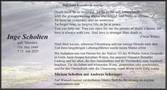 Traueranzeige von Inge Scholten von NNA