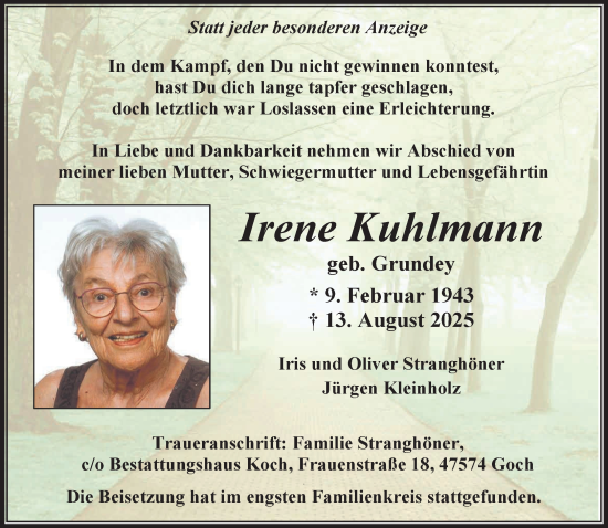 Traueranzeige von Irene Kuhlmann von NNA