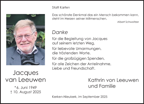 Traueranzeige von Jacques van Leeuwen von NNA