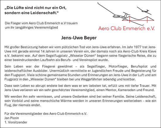 Traueranzeige von Jens-Uwe Beyer von NNA