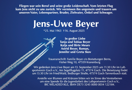 Traueranzeige von Jens-Uwe Beyer von NNA