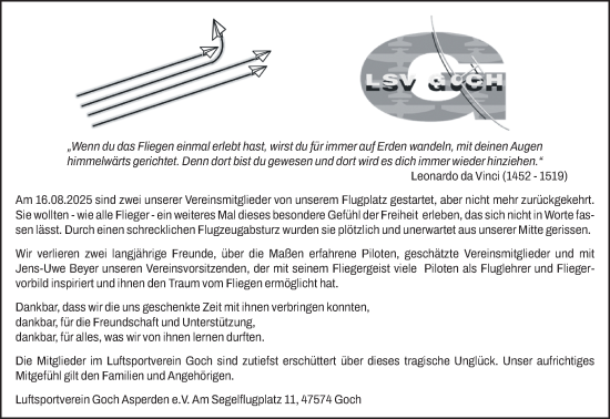 Traueranzeige von Jens-Uwe Beyer von NNA