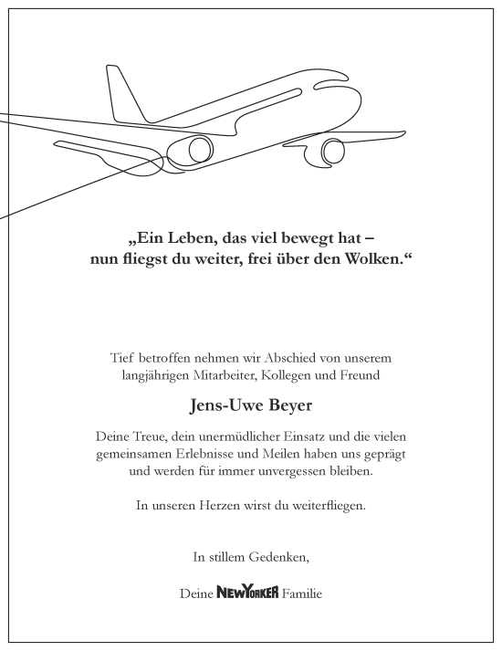 Traueranzeige von Jens-Uwe Beyer von NNA