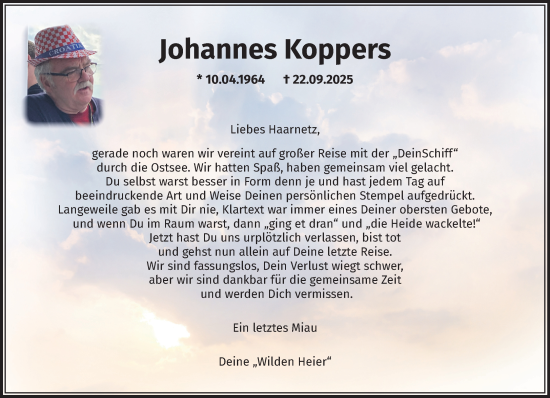 Traueranzeige von Johannes Koppers von NNA