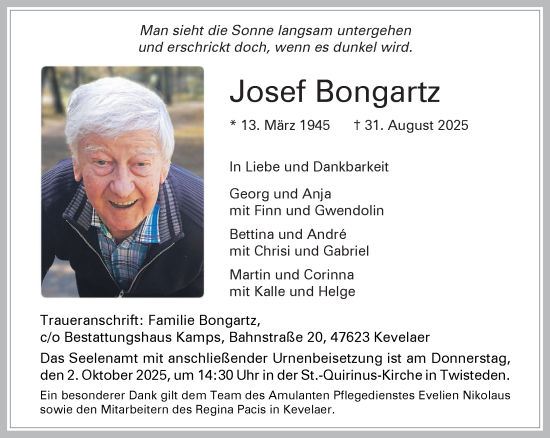 Traueranzeige von Josef Bongartz von NNA
