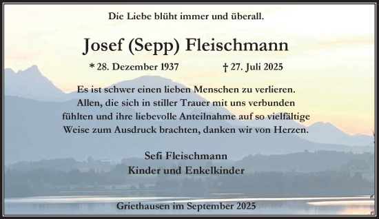 Traueranzeige von Josef Fleischmann von NNA