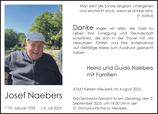 Traueranzeige von Josef Naebers von NNA