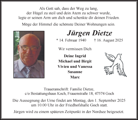 Traueranzeige von Jürgen Dietze von NNA