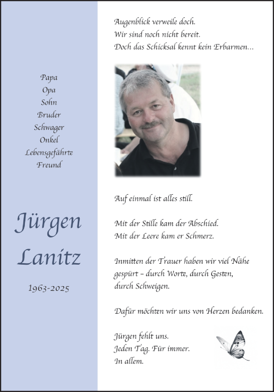 Traueranzeige von Jürgen Lanitz von NNA