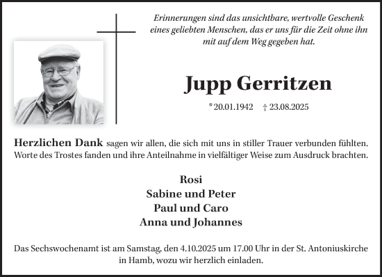 Traueranzeige von Jupp Gerritzen von NNA
