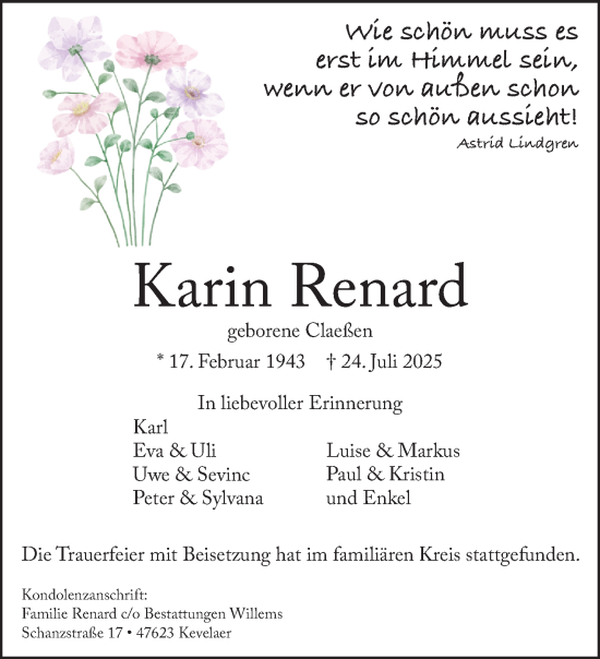 Traueranzeige von Karin Renard von NNA