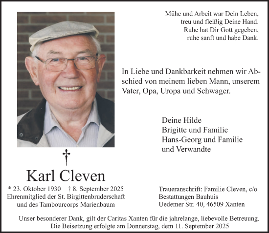 Traueranzeige von Karl Cleven von NNA