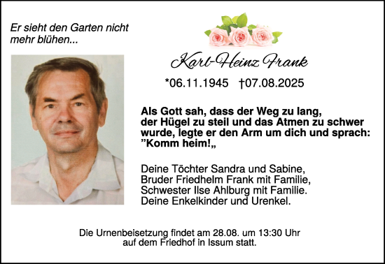 Traueranzeige von Karl-Heinz Frank von NNA