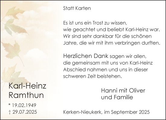 Traueranzeige von Karl-Heinz Ramthun von NNA
