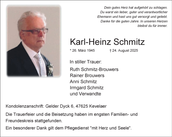 Traueranzeige von Karl-Heinz Schmitz von NNA