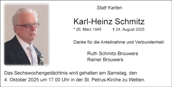 Traueranzeige von Karl-Heinz Schmitz von NNA