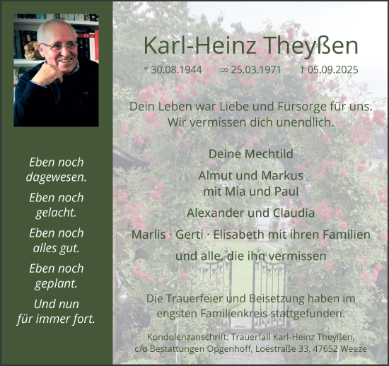 Traueranzeige von Karl-Heinz Theyßen von NNA