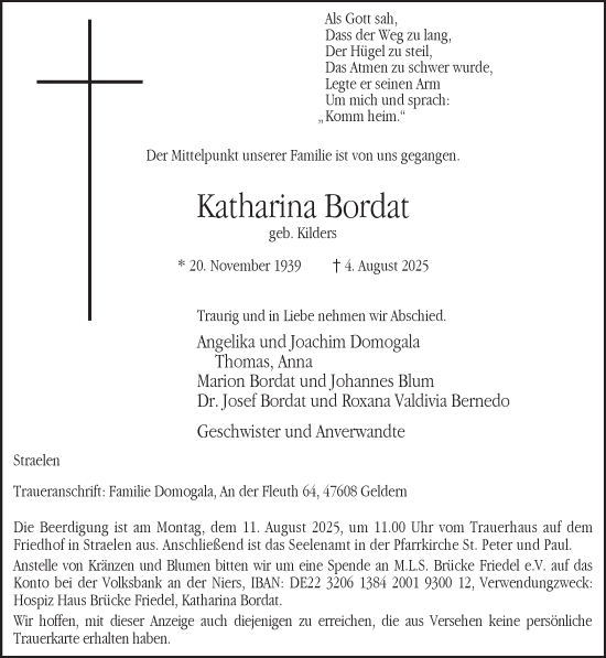 Traueranzeige von Katharina Bordat von NNA