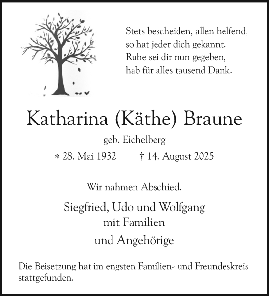 Traueranzeige von Katharina Braune von NNA